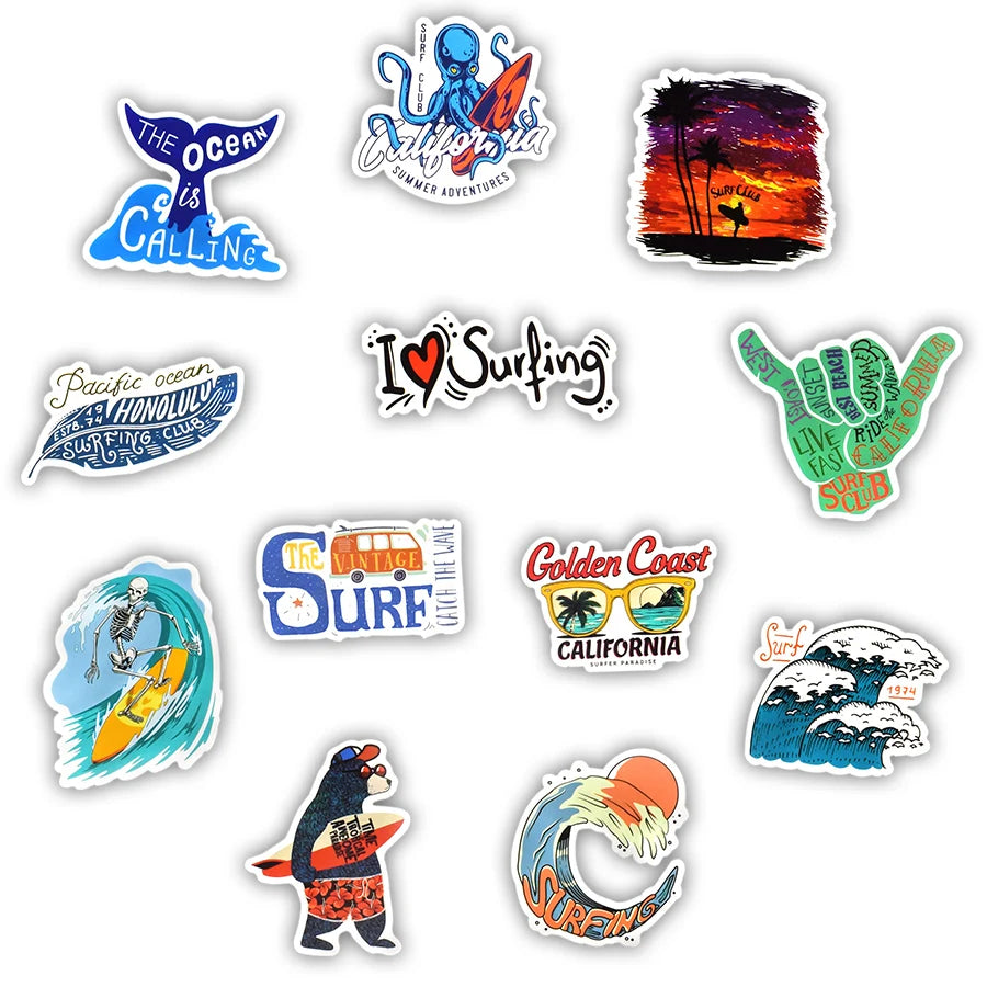 50 PCS Outdoor Surf Stickers Tropical Beach