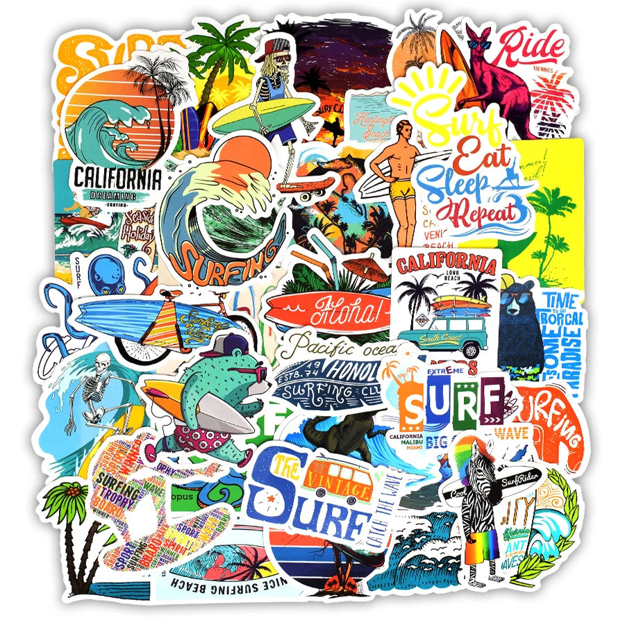 50 PCS Outdoor Surf Stickers Tropical Beach