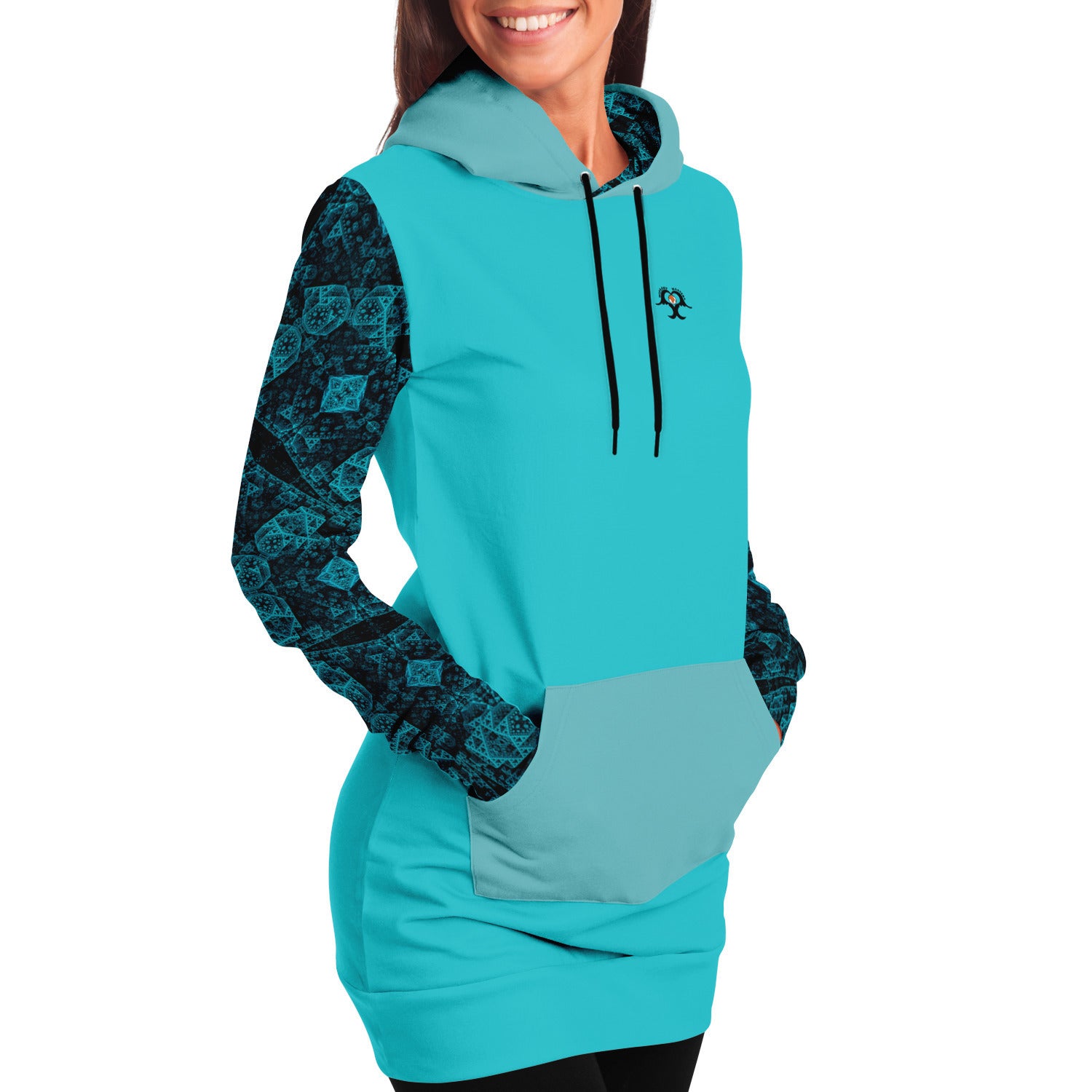 Ride the Waves with Style: Longline Hoodie Featuring a Surfer Girl and Celtic Design
