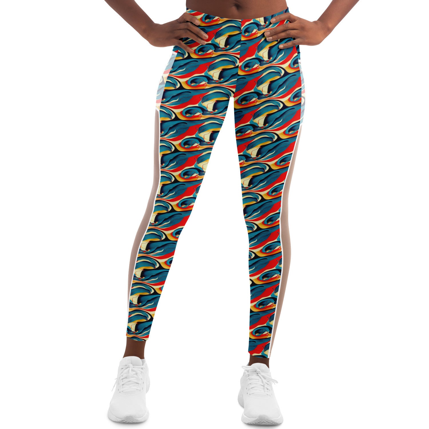 Flowing Mesh Leggings: Breathable Panels with Abstract Patterns