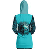 Ride the Waves with Style: Longline Hoodie Featuring a Surfer Girl and Celtic Design