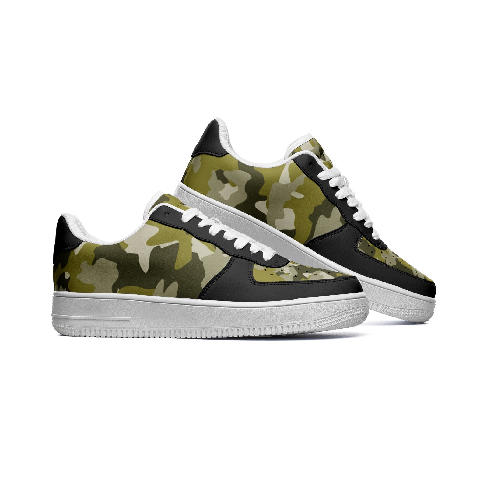 Unisex Low Top Camo Leather Sneakers