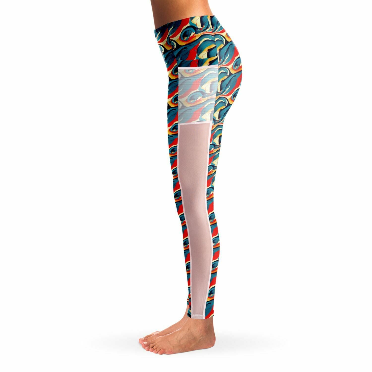 Flowing Mesh Leggings: Breathable Panels with Abstract Patterns