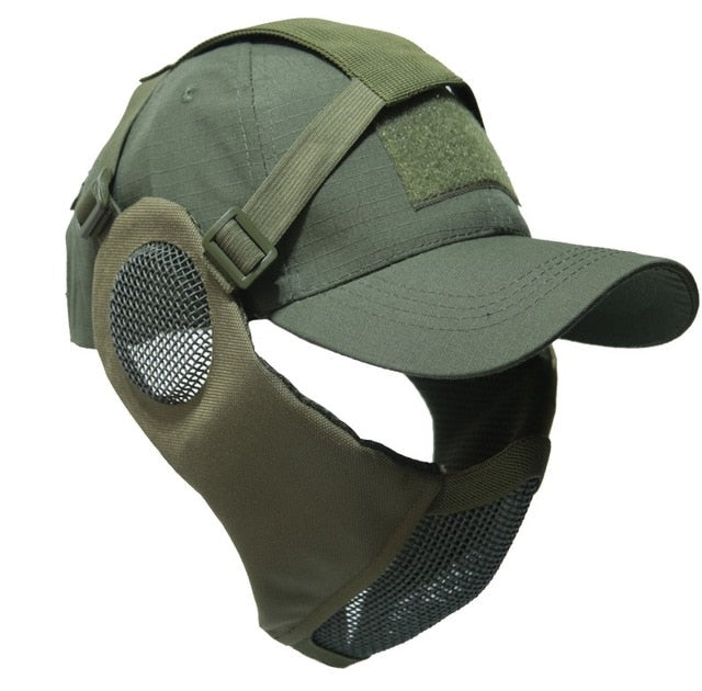 Tactical Mesh Mask With Ear Protection With Cap for Airsoft