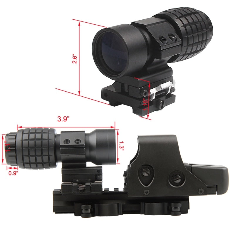 3X Magnifier Scope Compact Tactical Sight Flip + Holographic 1 x 40 Red/Green Dot